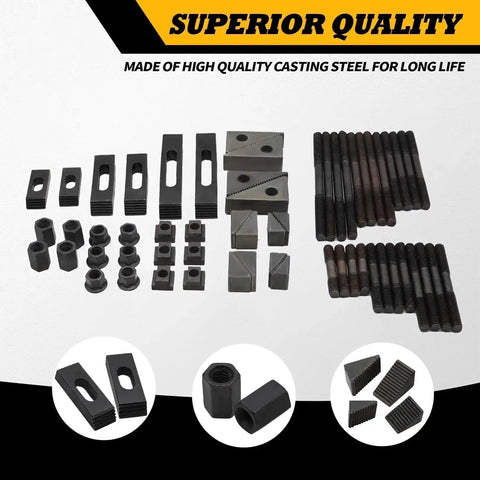 58 Piece 5/8 Inch T Slot 1/2 Inch Stud Hold Down Clamp Kit For Clamping Workpieces On Your Machine Tools Lathes And Metal Cutting Machines Built From Superior Cast Steel With Durable Plastic Storage Box