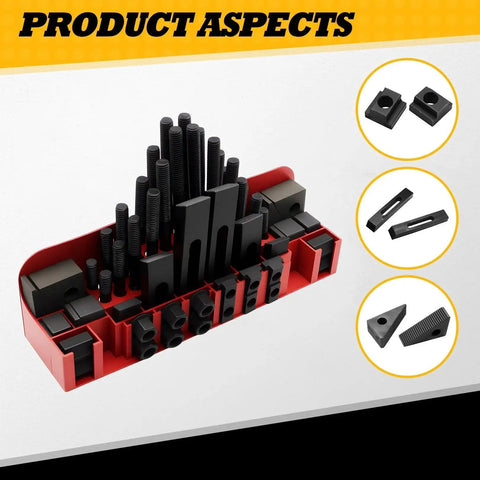 58 Piece 5/8 Inch T Slot 1/2 Inch Stud Hold Down Clamp Kit For Clamping Workpieces On Your Machine Tools Lathes And Metal Cutting Machines Built From Superior Cast Steel With Durable Plastic Storage Box