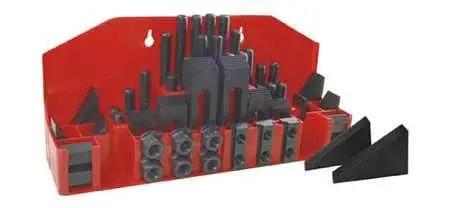 58 Piece T Slot Clamping Kit For Milling Machines And Drill Presses With Hardened Steel Construction, displayed in organizer
