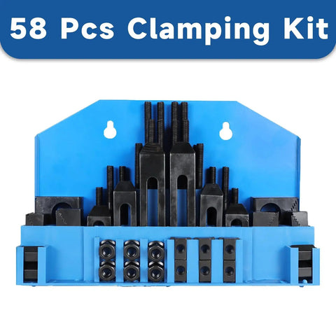 Pro Series 58 Piece Half Inch T Slot Three Eighths Inch Stud Clamping Kit for Bridgeport Mills