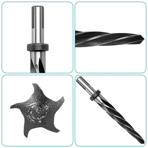 Collage of Five Eighths Inch Reamer Bit For Steel And Wood HSS Tapered Bridge Reamer Drill Bit With Half Inch Shank