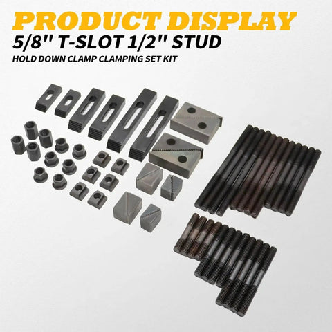 58 Piece 5/8 Inch T Slot 1/2 Inch Stud Hold Down Clamp Kit For Clamping Workpieces On Your Machine Tools Lathes And Metal Cutting Machines Built From Superior Cast Steel With Durable Plastic Storage Box