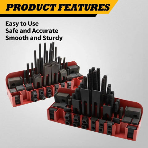58 Piece 5/8 Inch T Slot 1/2 Inch Stud Hold Down Clamp Kit For Clamping Workpieces On Your Machine Tools Lathes And Metal Cutting Machines Built From Superior Cast Steel With Durable Plastic Storage Box