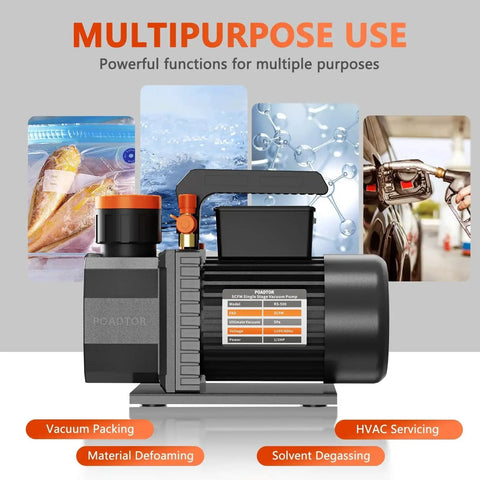 5CFM Rotary Vane Vacuum Pump For HVAC Systems 0.5 HP 110V With 38 Micron Vacuum Level, multipurpose uses.