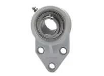 Front view of 3-bolt flange bearing with 5/8 in (15.88 mm) set-screw bore, stainless insert in white plastic housing single unit