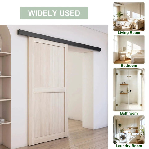 5Ft Barn Door Hardware Kit With Low Clearance Aluminum Box Rail Track For Interior Single Wooden Door Black Finish