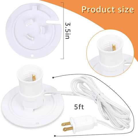 5 Foot Blow Mold Light Kit Replacement For MB48 With E26 And E27 Lamp Holder White 1 Set shown with 5ft cord and dimensions