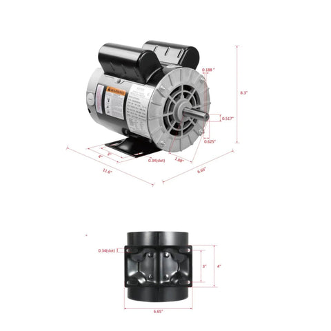 5HP SPL Air Compressor Electric Motor, 230V 17.6Amps, 56 Frame 3450RPM, 5/8" Keyed Shaft, 1.88" Shaft Length, Single Phase
