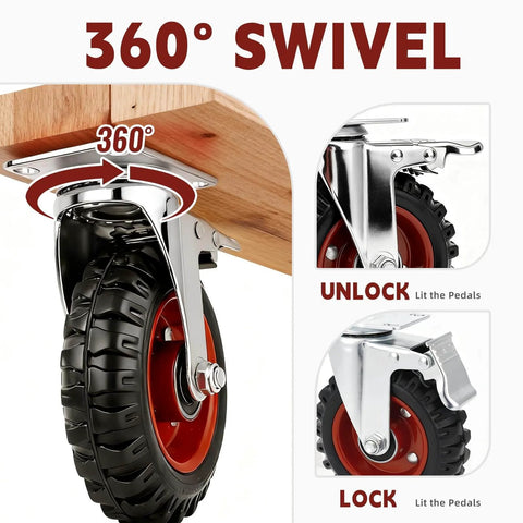 5 Inch Heavy Duty Caster Wheels with Dual Lock Safety Brake, Non Marking Rubber Tires, Swivel Design, close-up of swivel feature