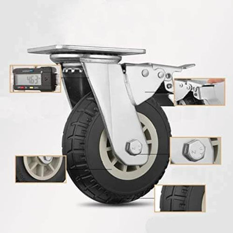 5 Inch Heavy Duty Swivel Plate Caster Wheels, Rubber Tire Tread Industrial Castors, Quiet Wear Resistant Design, 750kg Max Load Capacity