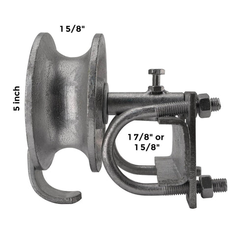 5" Pipe Track Wheel Galvanized, 1 7/8" Round Post for Chain Link Fence Gate Frame Sliding Gate Rollers, side view
