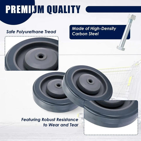 8 Pack 5 Inch Shopping Cart Replacement Wheels Kit With Double Ball Bearing TPU Silent Casters Screws Included Heavy Duty Polyurethane Tread