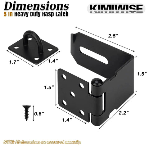 5 Inch Door Hasp And Latch 90 Degree Right Angle Heavy Duty Stainless Steel Padlock Hasp Extra Thick Door Lock Hasp Suitable For Cabinets Drawers Wooden Boxes And Bookcases Black 1 Pack with dimensions
