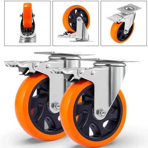 5 Inch Swivel Casters Wheels 450lbs Per Wheel Heavy Duty Castors With Brake Polyurethane Dual Locking Set Of 4 Orange DL I5 001