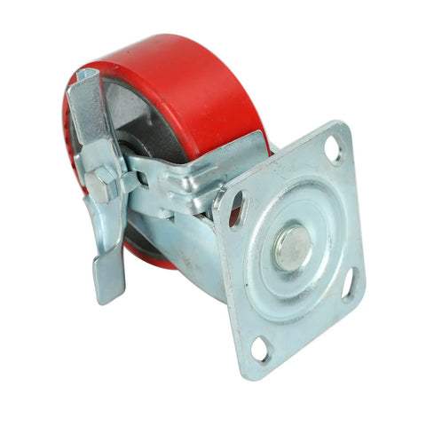 5 Inch By 2 Inch Swivel Polyurethane Wheels Heavy Duty Casters Set Of 4 With Top Lock Brake 1100 Lbs Load Capacity Per Caster