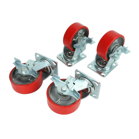 5 Inch By 2 Inch Swivel Polyurethane Wheels Heavy Duty Casters Set Of 4 With Top Lock Brake 1100 Lbs Load Capacity Per Caster 4400 Lbs Per Set Ideal For Toolbox And Workbench For Industrial Garage And Mobile Workstations
