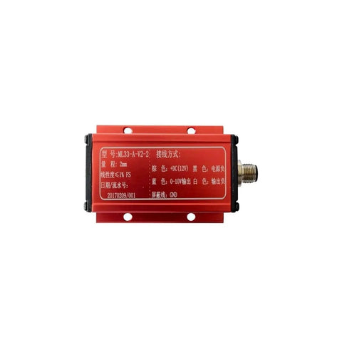 ML33 5mm Eddy Current Displacement Sensor with Return Spring in red casing, showing side connector, stainless steel, for industrial use