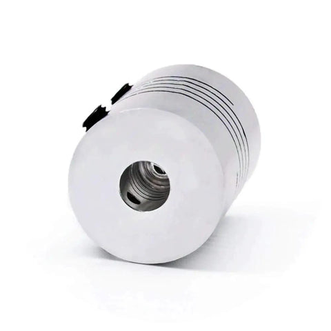 5mm To 5mm Flexible Aluminum Couplings Set For NEMA 17 Stepper Motors And 3D Printers 5 Pieces, close-up view showing aluminum finish