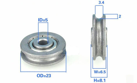 5mm Bore Bearing - 23mm Pulley U-Groove Track Roller Bearing 5x23x6.5mm