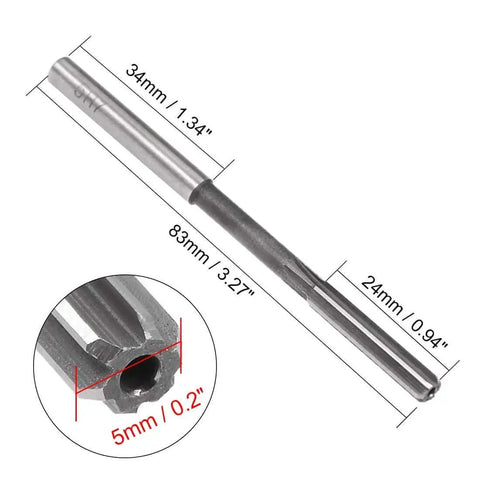 5mm H7 HSS chucking reamer for lathe with 6 straight flutes, round shank, high speed steel tool, precise metric reaming bit