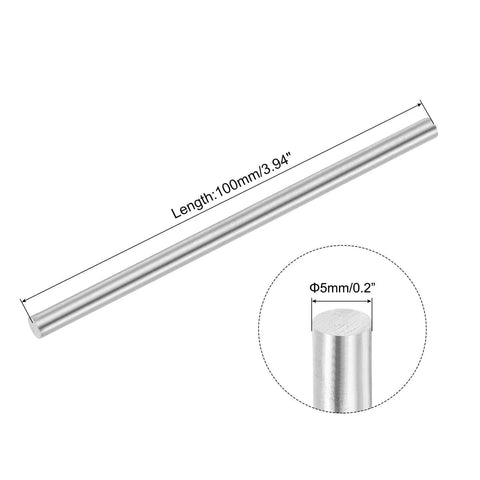 5mmx100mm 304 Stainless Steel Solid Round Rod for DIY Crafts - 9pcs, showing diameter and length measurements