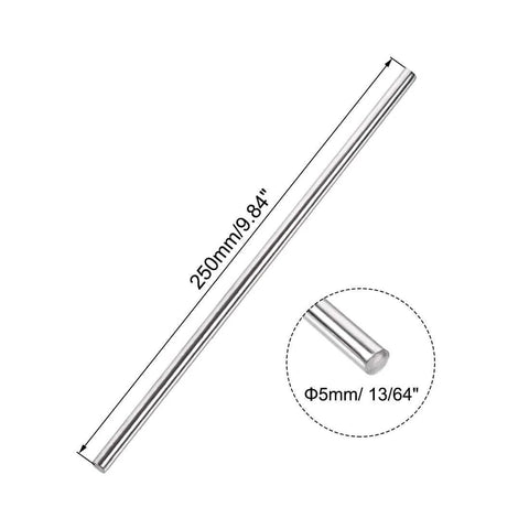 5mm x 250mm 304 Stainless Steel Solid Round Rod for DIY Craft - 5pcs, showing dimensions