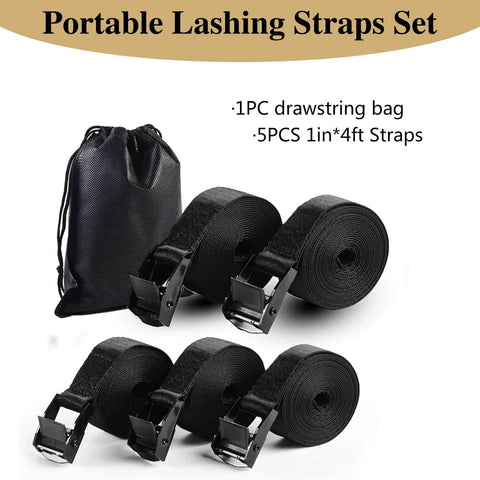 Five Pack Cam Buckle Tie Down Straps 1 Inch By 4 Foot Heavy Duty Lashing Straps with drawstring bag