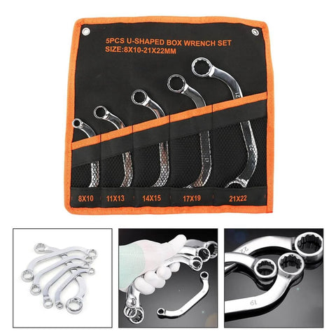 Beefy 12-Point Box End Wrench Set With Chrome-Vanadium Steel Socket Spanners, 5-piece kit in an organized fabric pouch