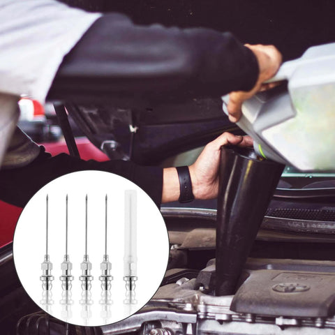 Mechanic using funnel with 5pcs Grease Injector Needle, Small Bearing Grease Needle Nozzle Portable and Detachable Grease Gun Needle Tip