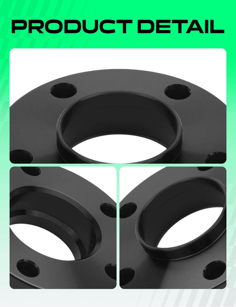 Close-up of 5x120 Hub Centric Wheel Spacers 5 Lug 1 Inch For BMW 1 Series Through 8 Series And M Models 72.56mm Hub Bore 4 Pack Black