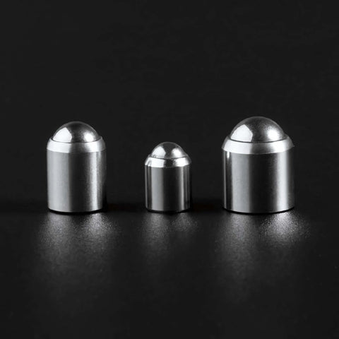 Three 5x5mm Ball Plunger Set of 304 Stainless Steel Spring Loaded Ball Detent Plungers on black background, showcasing size variety.