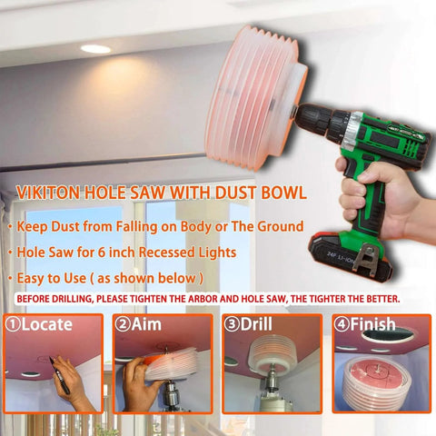 Six And A Quarter Inch Hole Saw Kit With Dust Bowl For Recessed Can Lights Bi Metal Construction Includes Arbor Hex Key used in ceiling installation process