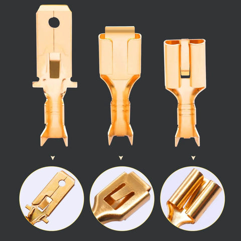 150Pcs 6.3Mm Spade Connectors Kit Quick Splice Crimp Terminals Non Insulated For 16 Or 14 Gauge Wire Great For Car Audio