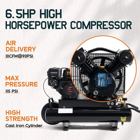 Albott 6.5HP Gas Powered Air Compressor, 8 Gallon Horizontal Tank with Wheels 10CFM@Max 115PSI, 196cc Loncin Engine