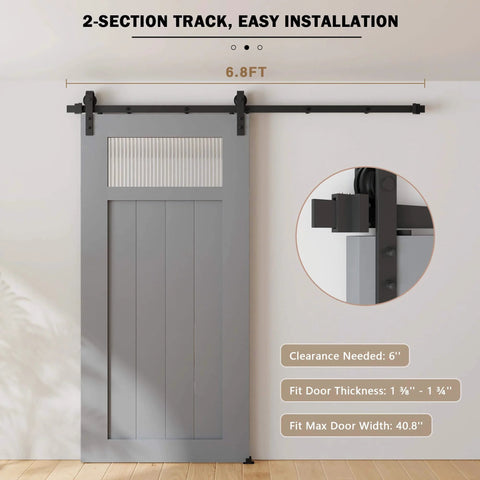 6.8FT Sliding Barn Door Hardware Kit with Upgraded Packaging for Single Doors up to 41 Inch, side view with specifications shown