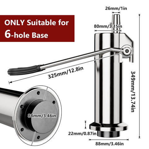 Barber Chair Replacement Hydraulic Pump - 6.7 IN Adjustable Height, 6-bolt base, chrome finish, suitable for standard styling chairs.