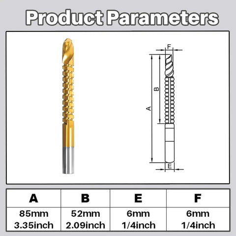 Tapered Reamer Set With T Handle For Guitar Making And Woodworking, 6 fluted carbon steel dimensions diagram, Mrosnail tool