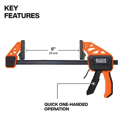 Speed Klamp 6 Inch Bar Clamp Set Two Pack With One Handed Operation And 150 Pound Clamping Power for woodworking, orange and black design