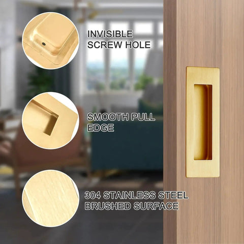 6 Inch Recessed Flush Finger Pull Handles For Pocket Doors And Sliding Doors Closet And Barn Doors Hardware In Brushed Gold Finish