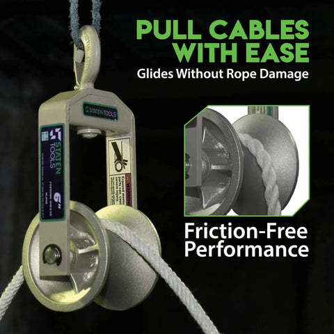 6" Diameter, Cable Puller Sheave, Hook, Wire, Rope | Capacity 6500lb | Compatible with Greenlee Pullers 640,6801,6001 | Staten Tools