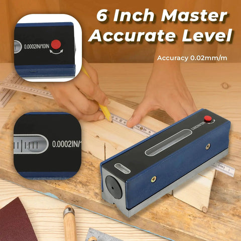 6 Inch Carbon Steel Precision Strip Level with Wooden Box 0.02 Mm Per Meter Accuracy Portable Alignment Tool on wood surface