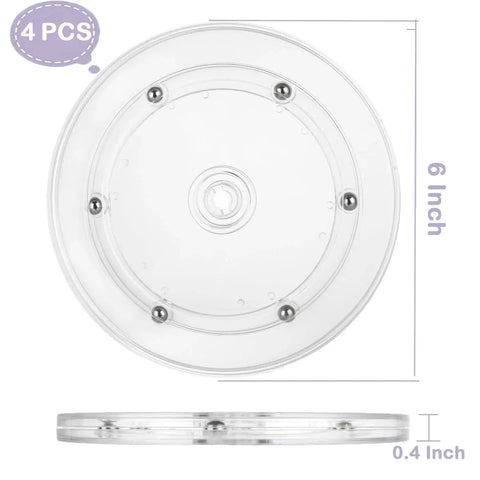 4 Pack 6 Inch Lazy Susan Turntables Set Acrylic With Ball Bearing Rotating Trays And Swivel Bases Clear Transparent