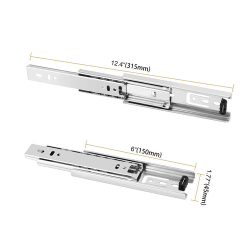 6 Inch Full Extension Drawer Slides With Quiet Operation 3 Section Ball Bearing Side Mounted Heavy Duty Drawer Slides