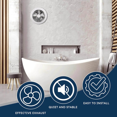 Best Value 6 Inch Through Wall Exhaust Fan for Bathroom with Retractable Duct Quini 80 CFM installed above a bathtub