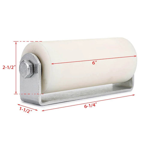 ✝️ 6" Slide Gate Guide Roller with Post Welded Bracket, UHMW Hard Nylon Sliding Rolling Gates Guider, side view with dimensions