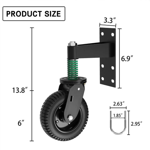 6 Inch Heavy Duty Gate Wheel With Spring Loaded Caster 360 Degree Swivel Fence Wheel 500 Lb Capacity dimensions diagram
