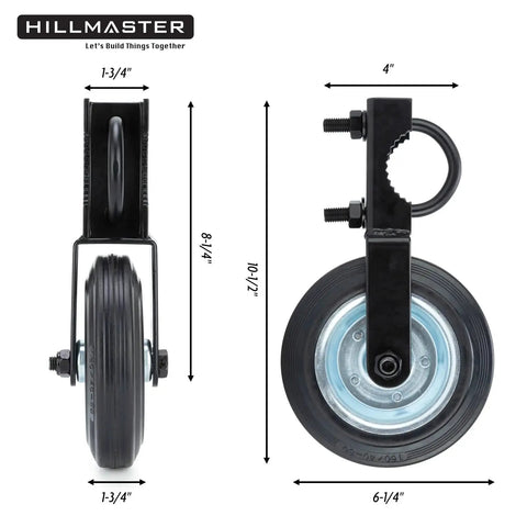 Heavy Duty Gate Wheel Caster Kit For Chain Link Fence Swing Gates Fits One And Five Eighths To Two Inch Gate Frames With Rubber Tire Wheel And Solid Steel Plate Black Powder Coat Finish For Outdoor Use.