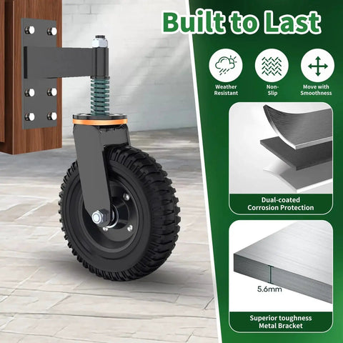 6 Inch Gate Wheel With Iron Frame And Solid Rubber Wheel For Wood And Metal Gates, 600 Lb Weight Capacity, Corrosion And Rust Resistant