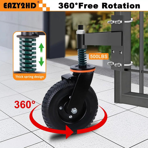 6 Inch Gate Wheel 500 Lb Heavy Duty Gate Wheel With Brake 360 Degree Rotation Fence Gate Wheels Spring Loaded Gate Caster