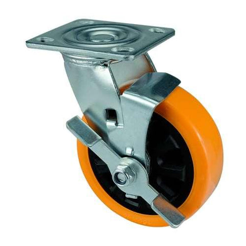 6" Inch Heavy Duty Caster Wheel 617 pounds Side brake Polyurethane Top Plate - VXB Ball Bearings